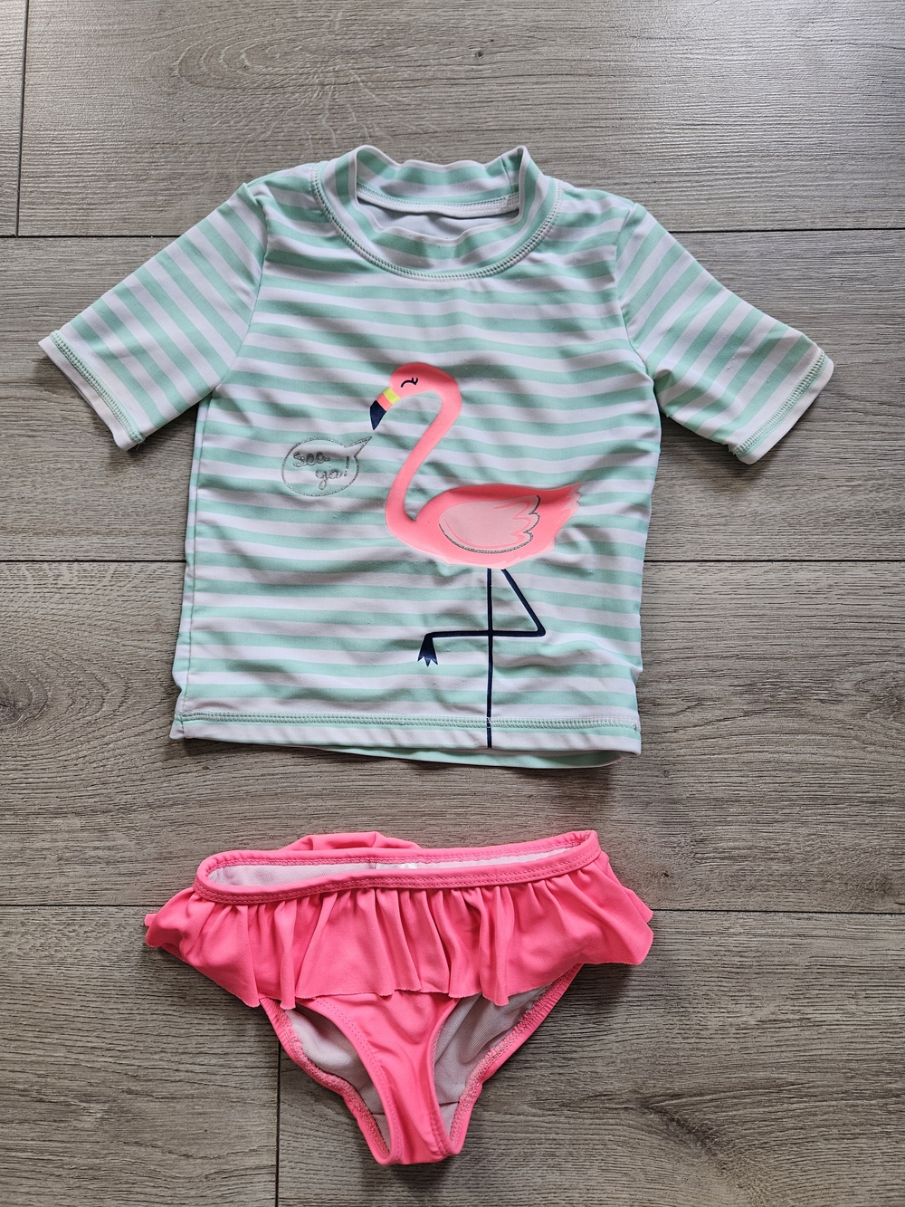 Carter's Toddler Girl Flamingo Swimsuit Set 2pc Rash Guard Pink Mint 3T🩷